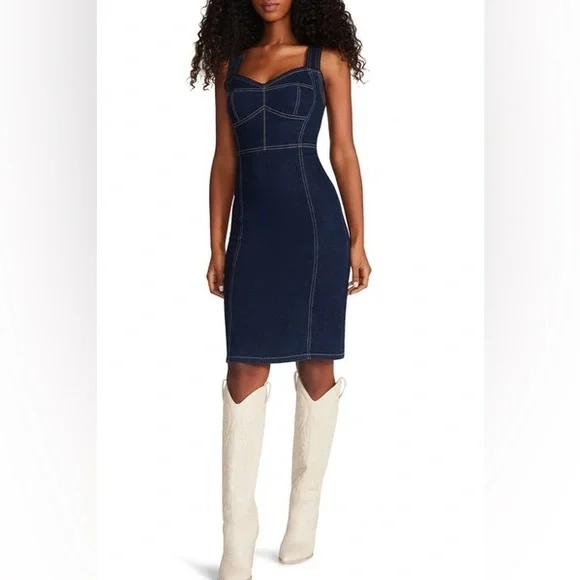 Steve Madden Dark Blue Denim Sheath Dress - Picture 1 of 7